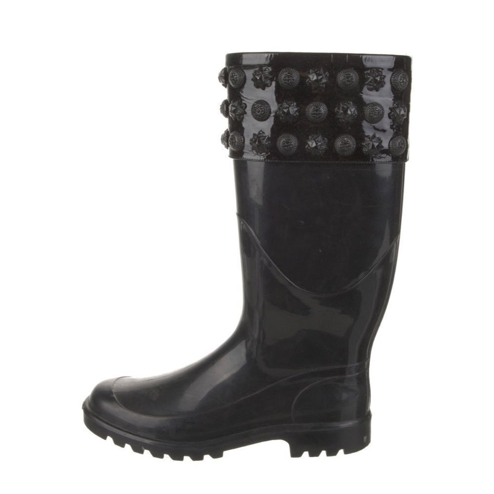 Burberry black studded tall rubber rain boots